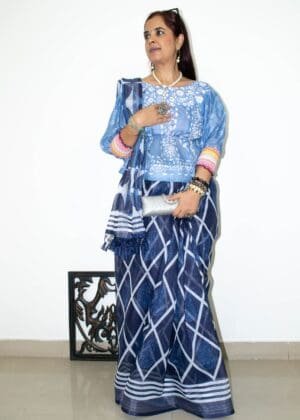 Model in Smocking Puff Sleeve Blouse posing front