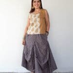 Model in Brown Two Tone Patched Blouse posing while looking in front