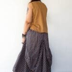 Model in Brown Two Tone Patched Blouse posing back