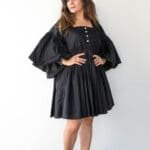 Model in Black A-line Frilled Dress