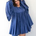 Model in Blue A-line Frilled Dress