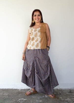 Model in Check Dhoti skirt posing front